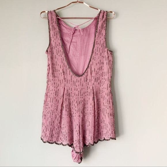 Free People Beaded Beauty Purple Romper Size 2 - Picture 4 of 6